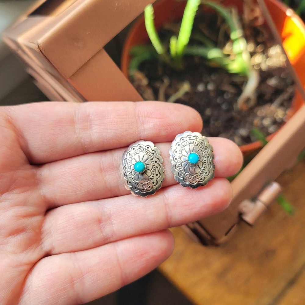 Vintage 925 Sterling Silver Native American Turquoise Stud Earrings